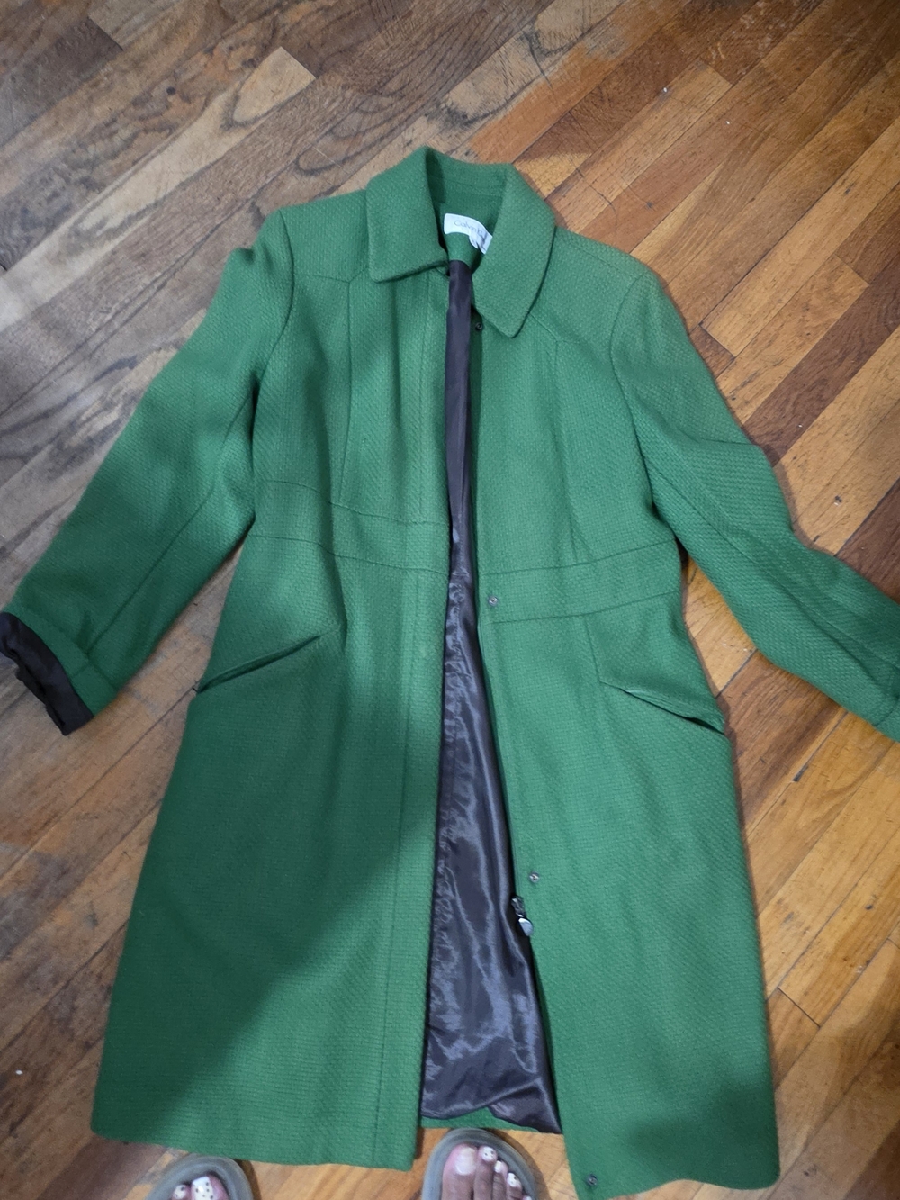 Calvin Klein Green Mid-Length Trench Coat
